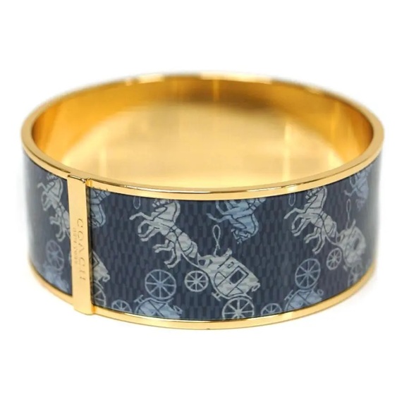 COACH Navy Blue Horse and Carriage Gold Bangle - Picture 1 of 6